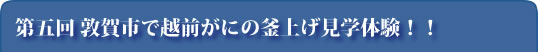 第五回 敦賀市で越前がにの釜上げ見学体験！！